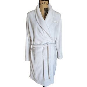 Calvin Klein White Robe with Pink Logo, Plush, Soft, With Belt, Womens Sz M/L